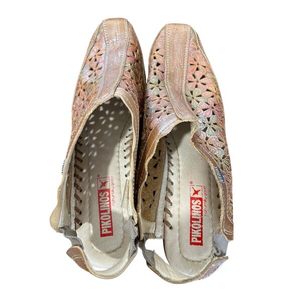 Pikolinos Romana Slingback Leather Floral Sandals Laser-Cut Heeled Size 8 - Picture 5 of 9